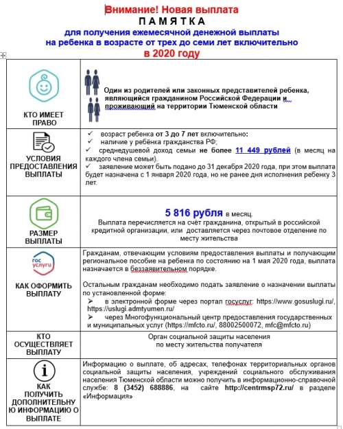 Памятка для получения ежемесячной выплаты на ребенка